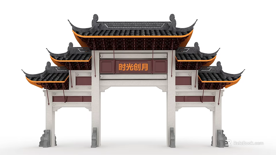 Traditional Chinese Memorial Archway With Classic Multi Layered Eaves And Inscribed Plaque Design 3d model 