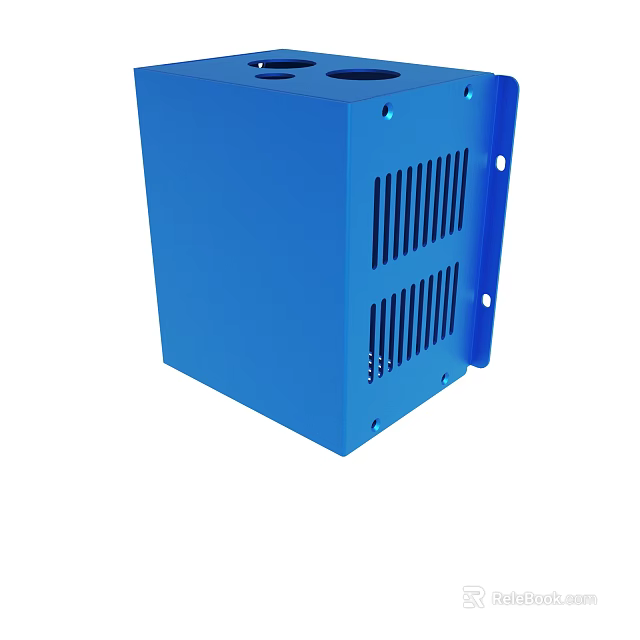 Blue Industrial Electronic Enclosure With Ventilation Slots And Mounting Holes 3d model 