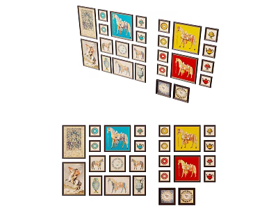 Colorful Animal Themed Decorative Paintings With Various Frames And Designs 3d model