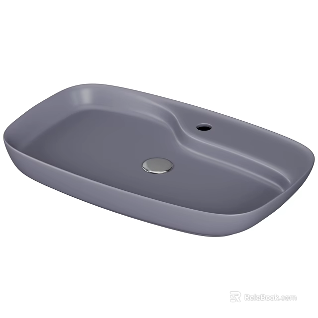 Sleek Light Gray Oval Washbasin With Smooth Surface And Drain Hole 3d model 