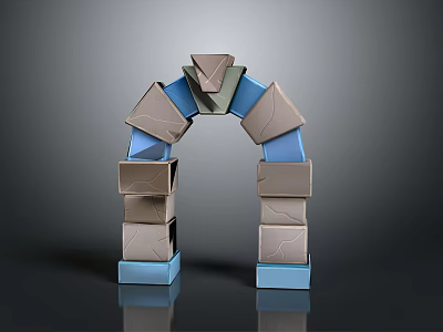 3D Geometric Arch Structure With Stacked Colorful Blocks And Cubes Design 3d model