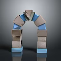3D Geometric Arch Structure With Stacked Colorful Blocks And Cubes Design