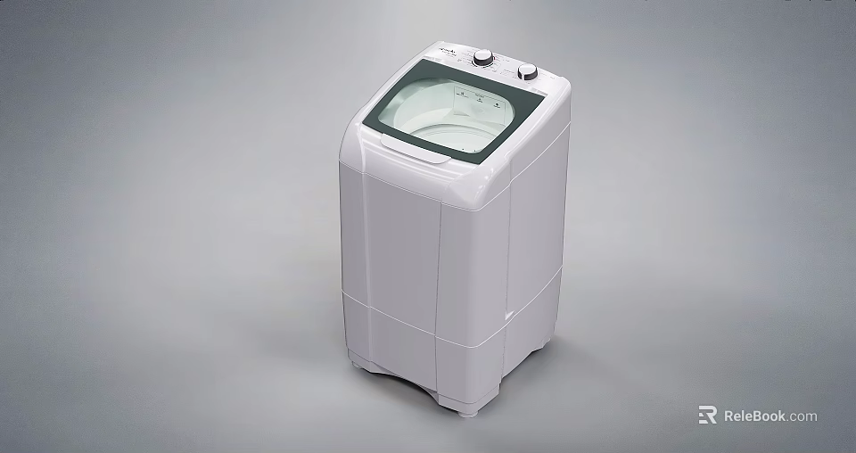 White Top Load Washing Machine with Transparent Lid Knob Control and Compact Design 3d model 
