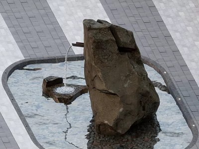 Garden Landscape with Natural Rock Fountain and Flowing Water in Pool 3d model