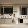 Modern Bathroom Interior With Double Washbasins Vanity Cabinets And Mirrors 3d model