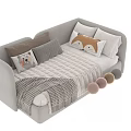 Cozy Single Bed with Fox Pattern Pillows Plaid Blanket and Color Options