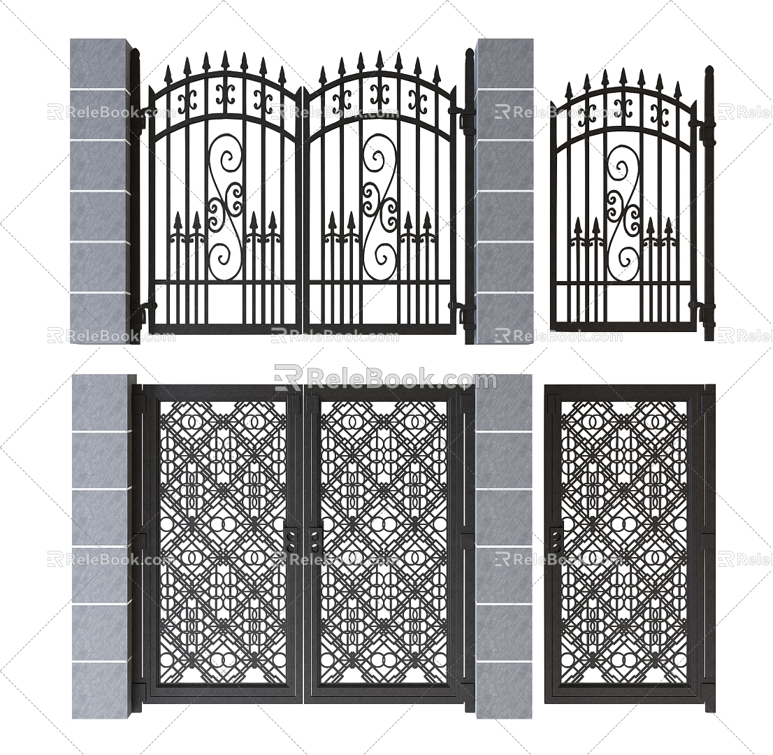 Modern wrought iron gate villa gate courtyard gate European style iron door outdoor door 3d model