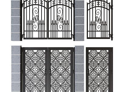 Modern wrought iron gate villa gate courtyard gate European style iron door outdoor door 3d model