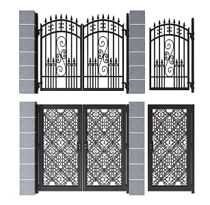 Modern wrought iron gate villa gate courtyard gate European style iron door outdoor door 3d model