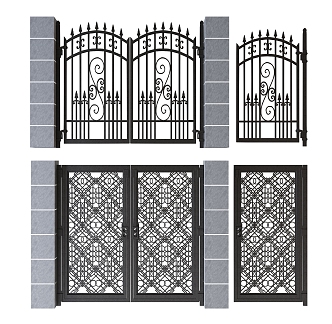 Modern wrought iron gate villa gate courtyard gate European style iron door outdoor door 3d model