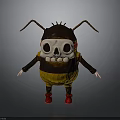 Cute Cartoon Bug Character With Skull Face Yellow Brown Body And Red Shoes