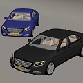 Blue and Black Luxury Sedans With Beige Interiors and Yellow License Plates