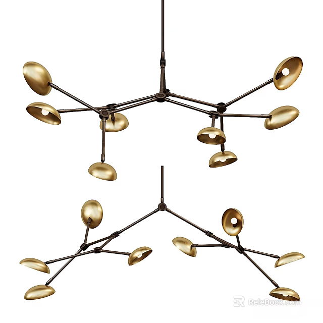 Modern Branch Structure Chandelier With Golden Shades For Interior Design 3d model 
