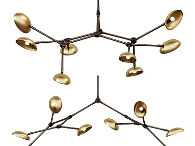 Modern Branch Structure Chandelier With Golden Shades For Interior Design 3d model