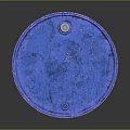 Durable Blue Metal Household Barrel With Yellow Label And Rustic Surface