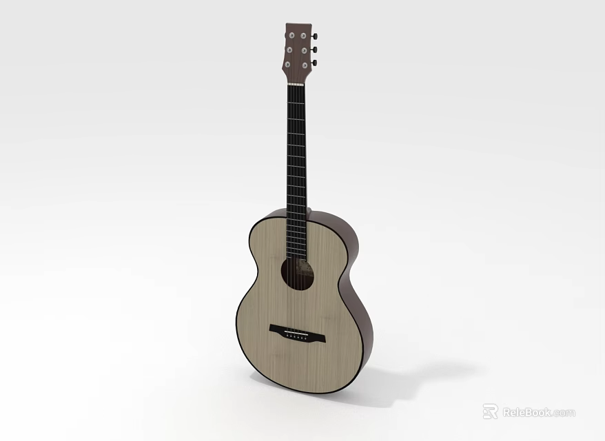 Classic Wooden Acoustic Guitar With Natural Finish And Six String Design 3d model 