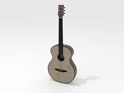 Classic Wooden Acoustic Guitar With Natural Finish And Six String Design 3d model