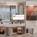 Modern Bathroom Interior With Large Mirror Marble Vanity Toilet And Decorative Painting