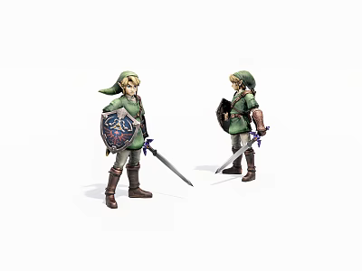 Game Movie Character Two Green Outfit Figures With Sword And Shield Standing Pose 3d model