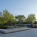 Modern Building Exterior Wall Design With Ambient Lighting And Courtyard Greenery
