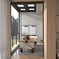 Home Balcony Design With Skylight Wooden Elements Table Chairs And Natural Light