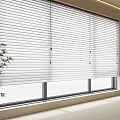 White Venetian Blinds On Window In Modern Room With Natural Light And Green Plant