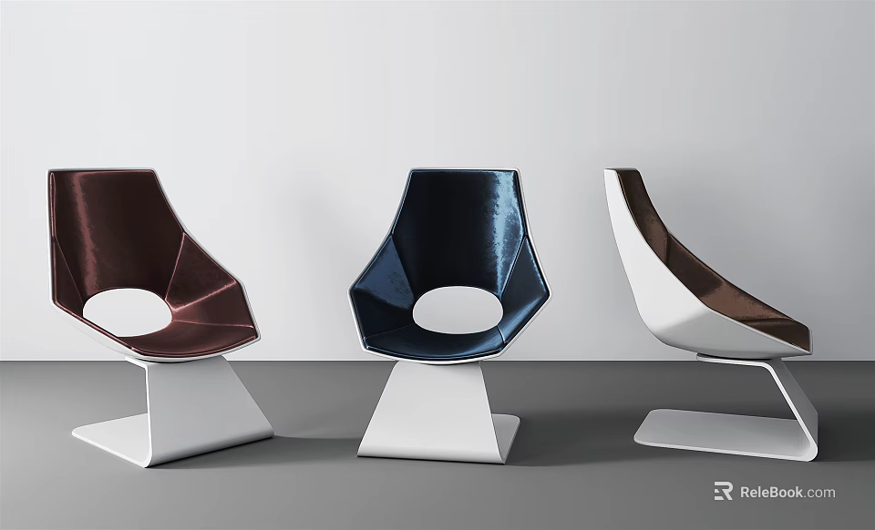 Modern Curved Leisure Chairs Three Piece Set With Velvet Upholstery Multicolor Design White Geometric Bases 3d model 