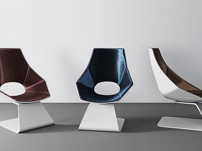 Modern Curved Leisure Chairs Three Piece Set With Velvet Upholstery Multicolor Design White Geometric Bases 3d model