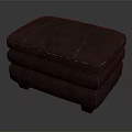 Classic Brown Leather Ottoman With Stitched Design Stacked Layers And Wooden Legs
