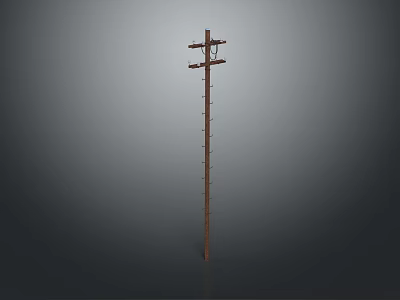 Wooden Utility Pole Structure With Crossarms And Climbing Steps For Outdoor Use 3d model
