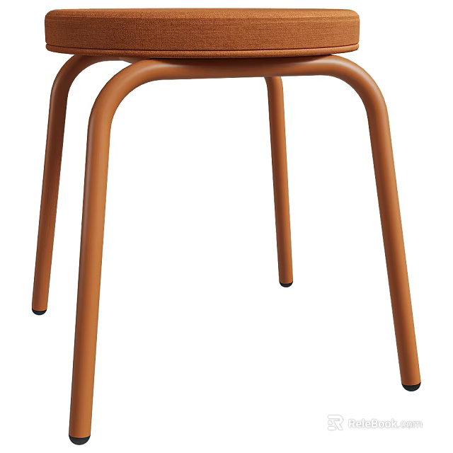 Modern Brown Metal Stool With Curved Legs And Minimalist Design 3d model 