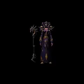Tech Exhibition Hall Showcasing Futuristic Purple Gold Costume And Staff Like Tech Displays
