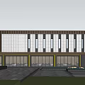 Modern Sales Office Building With Landscaped Garden Water Pools And Glass Facade