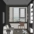 Modern Study Room Interior With Large Window Blinds Writing Desk Wooden Chair And Sofa