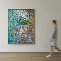 Vibrant Abstract Painting With Colorful Hues Hung On White Wall In Modern Minimalist Interior