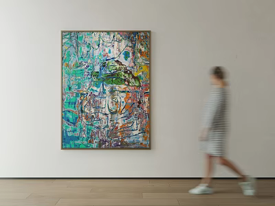 Vibrant Abstract Painting With Colorful Hues Hung On White Wall In Modern Minimalist Interior 3d model