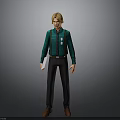 Stylish Man With Blonde Hair Wearing Green Shirt Suspenders And Dark Pants Holding White Paper