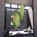 Modern Indoor Garden Accents With Vertical Green Wall Hanging Plants And Black Stone Wall