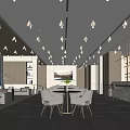 Modern Sales Office Interior Design With Pendant Lights Sofa Table And Chairs