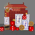 Traditional Chinese Red Photo Check In Spot With Gold Coins Red Dice And Lucky Decorations