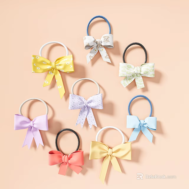 Multiple Colors Hair Scrunchies with Bow Details for Accessory Set 3d model 
