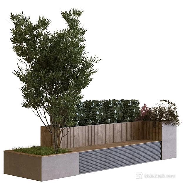 Outdoor Bench With Greenery And Mixed Materials 3d model