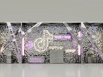 TikTok Themed Photo Spot With Silver Metallic Texture Purple Lighting And Geometric Lines 3d model