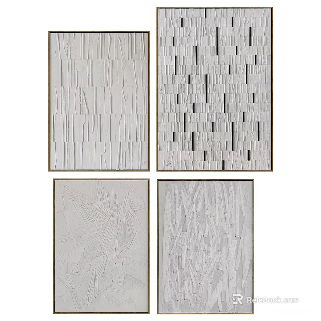 Four Modern Picture Frames With White Light Gray Textured Patterns And Dark Borders 3d model