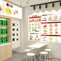 Modern Restaurant Interior With Wooden Tables White Chairs And Wall Menu Displays