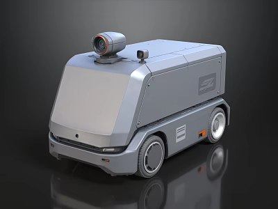 Silver Autonomous Mobile Robot With Camera And Modern Sleek Design Wheels 3d model