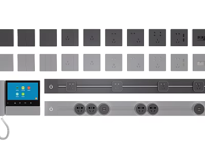 Modern Smart Switch Panels With Multiple Sockets USB Ports And Gray Black Design 3d model