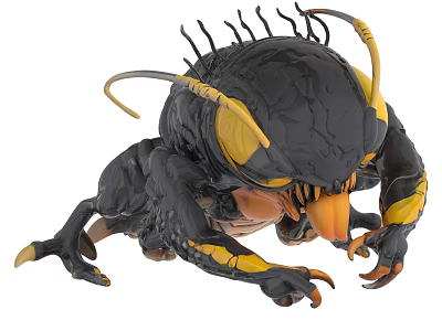 Fantasy Insect Like Creature With Black Yellow Design Antennas And Detailed Claws 3d model