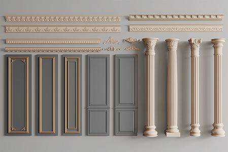 European Roman Column Carved Plaster Line Wall Panel 3d model