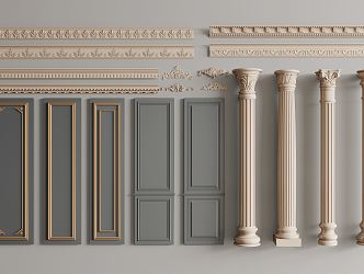 European Roman Column Carved Plaster Line Wall Panel 3d model